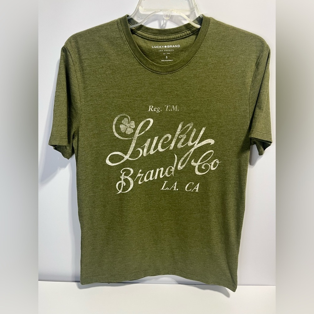 ☘️Lucky Brand Olive Green Graphic Tee Shirt Mens Small - St. Patricks Day Shirt